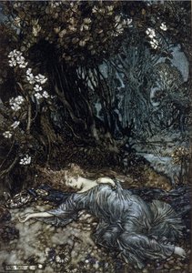 Titania, die Königin der Feen, schläft. Illustration von Arthur Rackham (1867-1939) für Ein Sommernachtstraum von William Shakespeare von Arthur Rackham