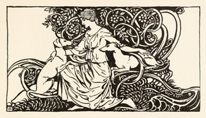 Tuiren mit Bran und Sceólan aus The Birth of Bran in Irish Fairy Tales von Arthur Rackham