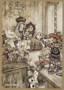 Wer hat die Törtchen gestohlen?, aus Alice im Wunderland, von Lewis Carroll, veröffentlicht 1907 (Farblithografie)