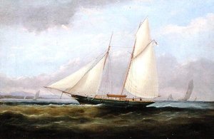 Eine Schoner-Yacht unter leichtem Segel, mit gesenktem Focksegel von Arthur Wellington Fowles