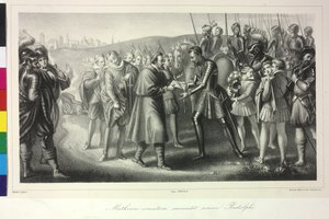 Franz von Dietrichstein übergibt König Matthias I einen Brief von Kaiser Rudolf II von Artist Unknown