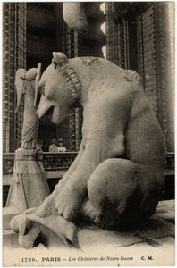 Wasserspeier oder Chimäre der Kathedrale Notre Dame de Paris, erbaut zwischen 1163 und dem 14. Jahrhundert - Postkarte, Sammlung Selva