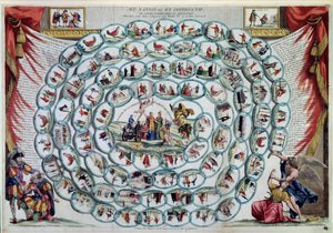 Gänsespiel "Nationales und informatives Spiel oder beispielhafte und unterhaltsame Lektionen von Heinrich IV. und Pater Gerard" (Druck)