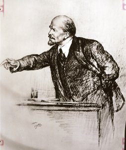 LENIN Wladimir Iljitsch (1870-1924): Lenin hält eine Rede. (Zeichnung)