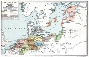 Karte des Ausmaßes der Hanse um 1400 von Artist Unknown