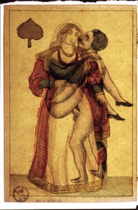 Alte Spielkarten: erotische Szene. Musé de la Carte à Plouer, Issy-les-Moulineaux. von Artist Unknown