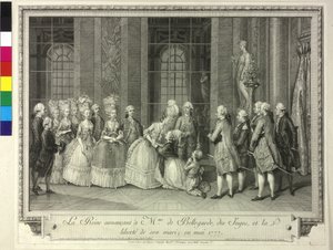 Königin Marie Antoinette kündigt Madame de Bellegarde 1777 die Freilassung ihres Gatten an von Artist Unknown