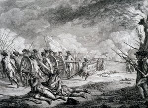 Unabhängigkeitskrieg der Vereinigten Staaten - Eine französische Darstellung der Schlacht von Lexington, Massachusetts von Artist Unknown