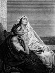 Heilige Monique mit Heiliger Augustinus - auf dem Frontispiz der Geschichte der Heiligen Monique von Abbe Bougaud, Librairie Poussielgue 1866