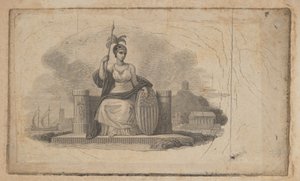Banknotenvignette mit weiblicher Figur, die Amerika darstellt, ca. 1824-37