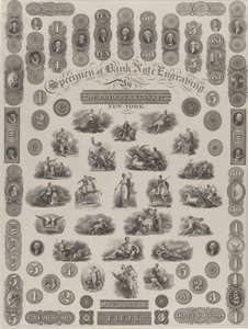 Musterblatt der Banknotengravur, ca. 1828 von Asher Brown Durand