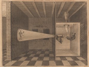 Zauberlaterne zeigt den Tod aus Ars Magna Lucis, 1671