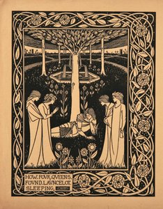 Wie vier Königinnen Lancelot schlafend fanden. Illustration zum Buch Le Morte d