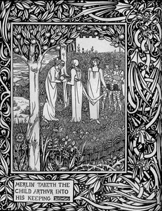 Merlin nimmt das Kind Arthur in seine Obhut, ca. 1893