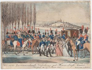 Napoleon stellt Kaiserin Marie-Luise seiner Familie vor, außerhalb des Pavillons bei Soissons von August Friedrich Andreas Campe