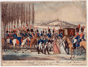 Napoleon stellt Kaiserin Marie-Luise seiner Familie vor, außerhalb des Pavillons bei Soissons von August Friedrich Andreas Campe