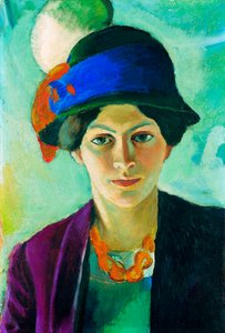 Porträt der Frau des Künstlers mit Hut von August Macke