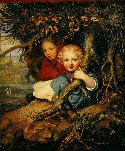 Zwei Kinder unter Baumwurzeln, ca. 1840 von August von der Embde