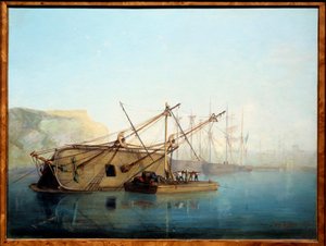 Ein Segelboot mit einem Carenage. Aquarell von Auguste Aiguier (1819-1865) von Auguste Aiguier