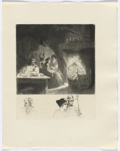 Frédéric Mistral: Mémoires et Recits von Frédéric Mistral: Familienszene/Büste von drei Figuren (Einlage nach S. 48) von Auguste Brouet