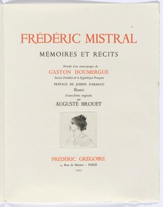 Frédéric Mistral: Mémoires et Recits: Titelseite, Büste einer Frau im Profil