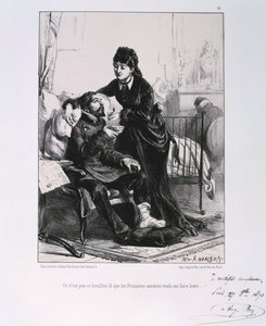 Eine Frau füttert einen verwundeten Soldaten mit Suppe, Belagerung von Paris, Deutsch-Französischer Krieg, 1870-1871