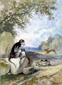 Illustration der Fabel „Der Hase und die Schildkröte“ von Jean de La Fontaine von Auguste Delierre