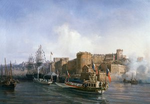 Besuch Napoleons III. in Brest, das Boot des Kaisers fährt am 11. August in den Hafen ein