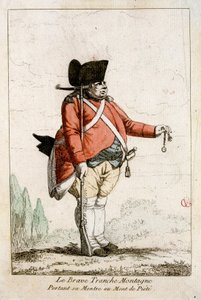 Der tapfere Slice Mountain trägt seine Uhr am Piety Mountain. In "Kostüme der Zeit der Revolution 1790-1793". Farbenfrohe Wasser von Herrn Guillaumot Jr. von Auguste Etienne fils Guillaumot