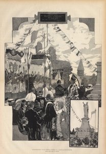 Einweihung der Statue von Papst Urban II. in Châtillon-sur-Marne am 21. Juli 1887. Zeichnung nach der Natur von Auguste François Marie Gorguet (1862-1927), in Paris illustriert von 1887.