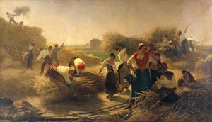 Rapsdreschen auf den Feldern von Lille von Auguste Joseph Herlin