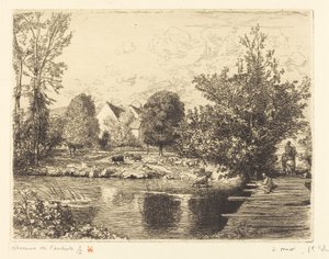 Alte Fußgängerbrücke, Ufer des kleinen Morin von Auguste Lepere