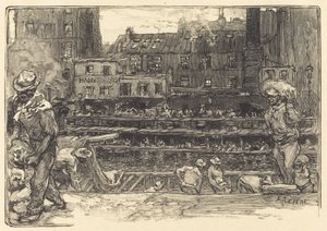 Entladen, Canal St. Martin Les dechargeurs de platre, Canal Saint-Martin, 1890 von Auguste Lepere