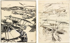 Flugzeuge ruhen auf dem Gelände (recto und verso) von Auguste Louis Lepère
