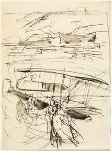 Flugzeuge ruhen auf dem Gelände (verso) von Auguste Louis Lepère
