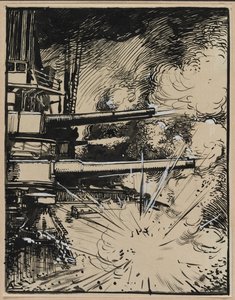 Bombe explodiert auf einem gepanzerten Schiff mit gezielten Kanonen von Auguste Louis Lepère