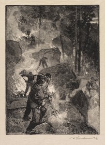 Fontainebleau-Wald: Farnbrenner (La Forêt de Fontainebleau: Les brûleurs de fougères) von Auguste Louis Lepère