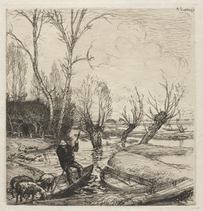 [Mann in einem Boot mit drei Schafen] von Auguste Louis Lepère