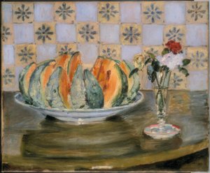 Stillleben mit Melone und Blumenvase von Auguste Renoir