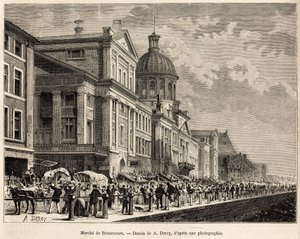 Der Markt von Bonsecours, ein touristisches und kulturelles Zentrum von Montreal, graviert nach einer Zeichnung von A. Deroy, zur Illustration des Ausflugs nach Kanada und zum Roten Fluss des Nordens, von H. De Lamotte, 1873, veröffentlicht in „Le tour du  von Auguste Victor Deroy