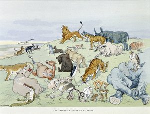 Les animaux malades de la peste - in Les Fables de la Fontaine, illustriert von Auguste Vimar (1851-1916), Tours, bei A. Mame & Fils von Auguste Vimar