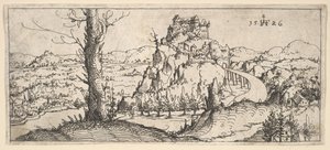 Landschaft mit hohen Felsen und Festungen, 1546 von Augustin Hirschvogel