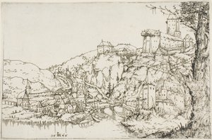 Landschaft mit Fluss, Stadt und Burg von Augustin Hirschvogel