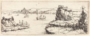 Landschaft mit Segelbooten von Augustin Hirschvogel