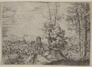 Landschaft mit zwei Kiefern