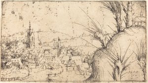 Landschaft mit einer Stadt links