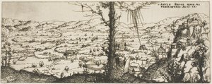 Landschaft mit einem Baum im Vordergrund von Augustin Hirschvogel