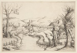 Landschaft mit einer gewundenen Holzbrücke von Augustin Hirschvogel