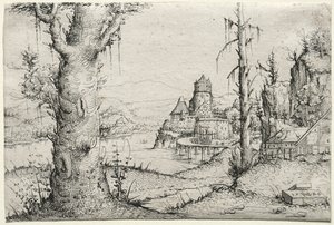 Flusslandschaft mit großem Baum links, 1546 von Augustin Hirschvogel