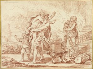 Aeneas flieht mit Anchises aus den Ruinen Trojas von Augustin Pajou